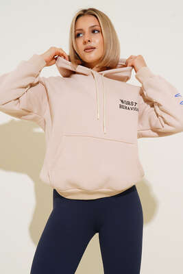 Worst Behavıor Yazı Baskılı Sweatshirt Bej 