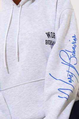 Worst Behavıor Yazı Baskılı Sweatshirt Gri - Kadın Giyim Modelleri