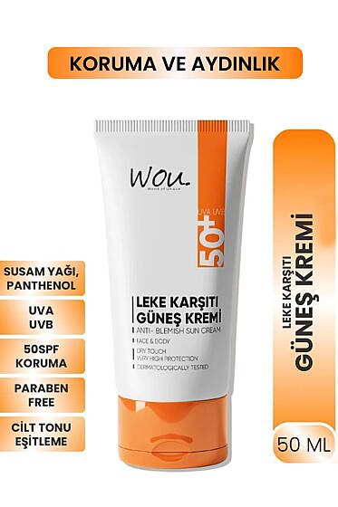 Wou Güneş Kremi Tüm Cilt Tipleri İçin Leke Karşıtı 50 ml - Güneş Kremi