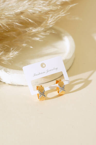 X Taşlı Küpe Gold - Küpe