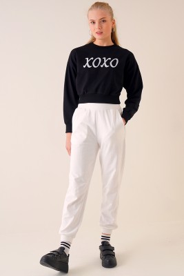 Xoxo Baskılı Siyah Sweatshirt - Kadın Giyim Modelleri