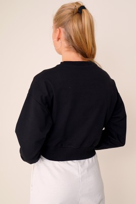 Xoxo Baskılı Siyah Sweatshirt - Kadın Giyim Modelleri