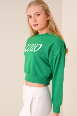 Xoxo Baskılı Yeşil Sweatshirt - Kadın Giyim Modelleri