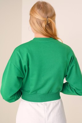 Xoxo Baskılı Yeşil Sweatshirt - Kadın Giyim Modelleri