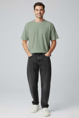 Yaka Armalı Labirent Desen Erkek T-shirt Haki - Erkek T-shirt