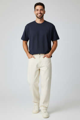 Yaka Armalı Labirent Desen Erkek T-shirt Lacivert - Erkek T-shirt