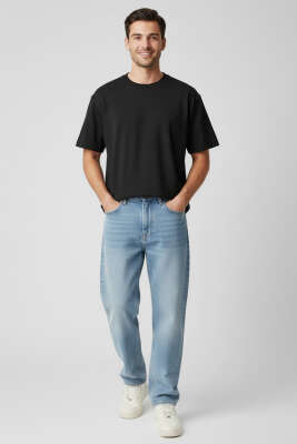 Yaka Armalı Labirent Desen Erkek T-shirt Siyah - Erkek T-shirt