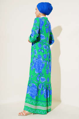 Yaka Bağcıklı Desenli Elbise Benetton - Thumbnail