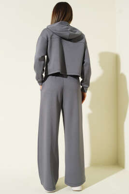 Yaka Bağcıklı Loyşa Sweatshirt İkili Takım Kayrak Grisi - Kadın Giyim Modelleri