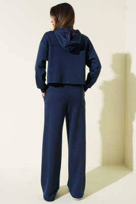 Yaka Bağcıklı Loyşa Sweatshirt İkili Takım Lacivert - Kadın Giyim Modelleri