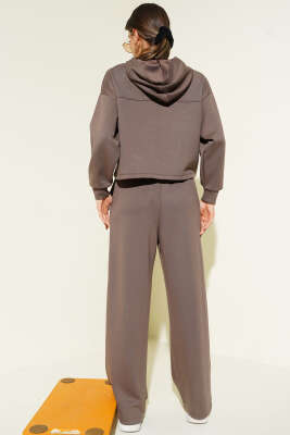 Yaka Bağcıklı Loyşa Sweatshirt İkili Takım Vizon - Kadın Giyim Modelleri