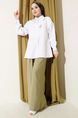 Yaka Bağlama Detaylı Gömlek Beyaz - Gömlek