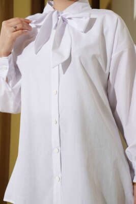 Yaka Bağlama Detaylı Gömlek Beyaz - Gömlek