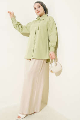 Yaka Bağlama Detaylı Gömlek Çağla Yeşili - Gömlek