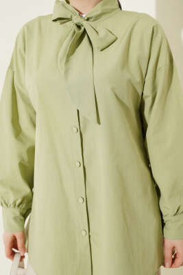 Yaka Bağlama Detaylı Gömlek Çağla Yeşili - Gömlek