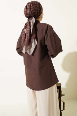 Yaka Bağlama Detaylı Gömlek Kahve - Gömlek