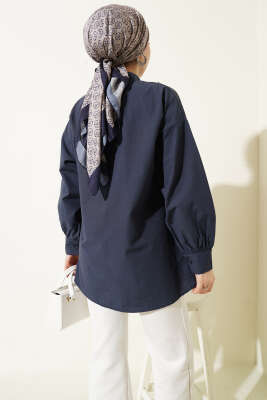 Yaka Bağlama Detaylı Gömlek Lacivert - Gömlek