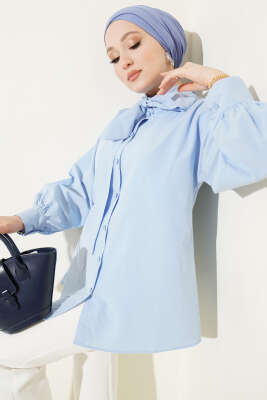 Yaka Bağlama Detaylı Gömlek Mavi - TABLO FASHİON