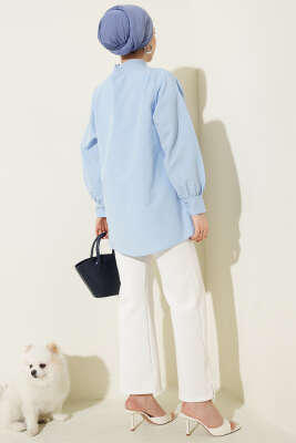 Yaka Bağlama Detaylı Gömlek Mavi - Gömlek