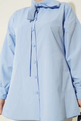 Yaka Bağlama Detaylı Gömlek Mavi - Gömlek