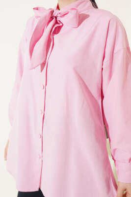 Yaka Bağlama Detaylı Gömlek Pembe - Gömlek