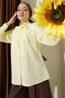 Yaka Bağlama Detaylı Gömlek Sarı 