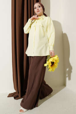 Yaka Bağlama Detaylı Gömlek Sarı - Gömlek