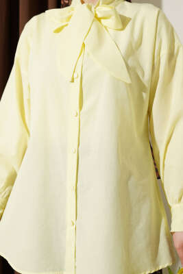 Yaka Bağlama Detaylı Gömlek Sarı - Gömlek