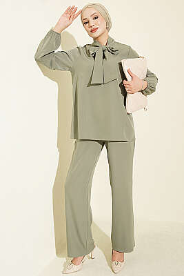 Yaka Bağlama Detaylı İkili Takım Çağla Yeşili - İkili Takım