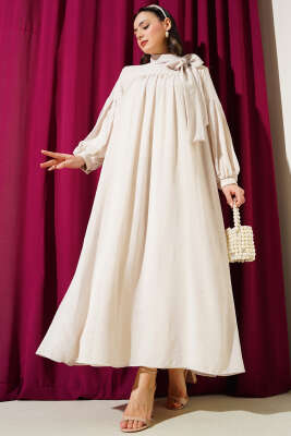 Yaka Bağlama Detaylı Salaş Elbise Taş 