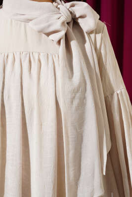 Yaka Bağlama Detaylı Salaş Elbise Taş - Tesettür Elbise