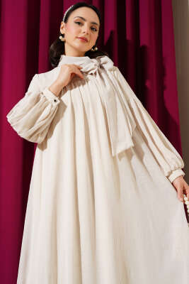 Yaka Bağlama Detaylı Salaş Elbise Taş - Tesettür Elbise