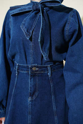 Yaka Bağlamalı Etekli Kot İkili Takım Kot - İkili Takım