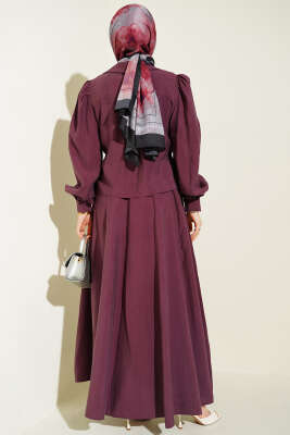 Yaka Bağlamalı Jile Elbise Bordo - Elbise