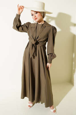 Yaka Bağlamalı Jile Elbise Haki - TABA