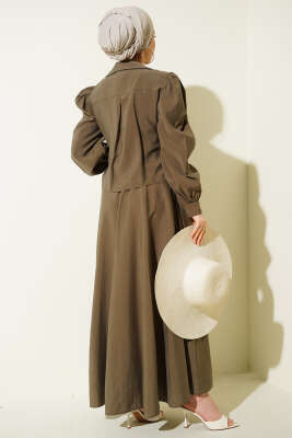 Yaka Bağlamalı Jile Elbise Haki - Elbise