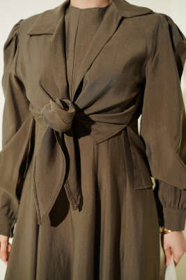 Yaka Bağlamalı Jile Elbise Haki - Elbise