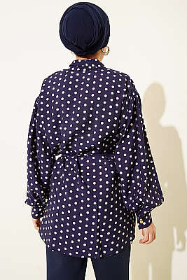 Yaka Bağlamalı Puantiyeli Gömlek Lacivert - Gömlek