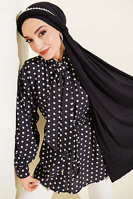 Yaka Bağlamalı Puantiyeli Gömlek Siyah - MUSTİ