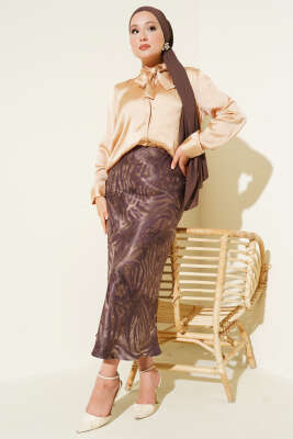 Yaka Bağlamalı Saten Gömlek Camel - Yılın Fırsatı