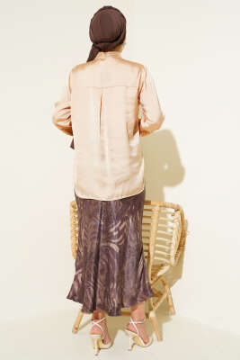 Yaka Bağlamalı Saten Gömlek Camel - Yılın Fırsatı