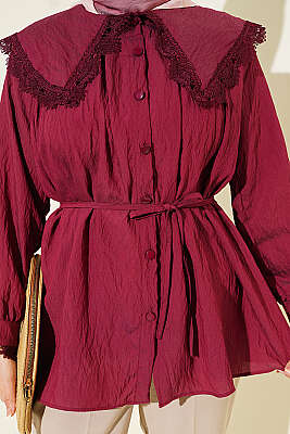 Yaka Bilek Güpürlü Denizci Yaka Gömlek Bordo - Gömlek