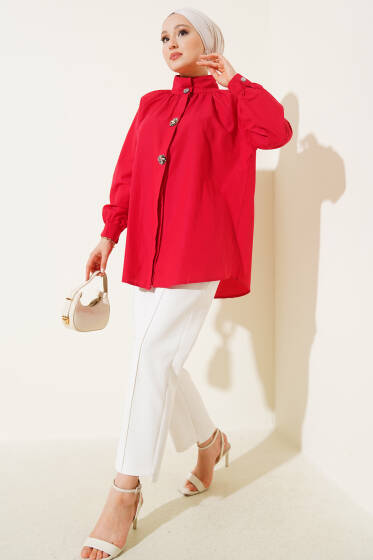 Yaka Bronşlu Gömlek Bordo - Gömlek