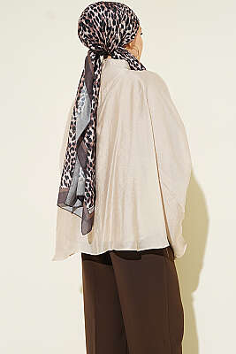 Yaka Büzgülü Oversize Tunik Bej - Tunik