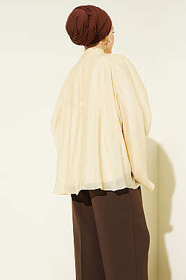 Yaka Büzgülü Oversize Tunik Sarı - Tunik