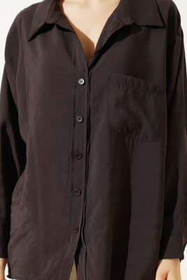 Yaka Cepli Oversize Gömlek Acı Kahve - Gömlek