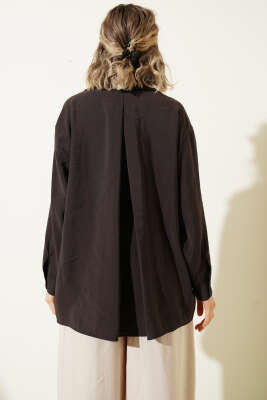 Yaka Cepli Oversize Gömlek Acı Kahve - Gömlek