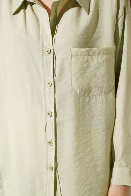 Yaka Cepli Oversize Gömlek Çağla Yeşili - Gömlek