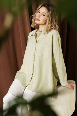 Yaka Cepli Oversize Gömlek Çağla Yeşili 