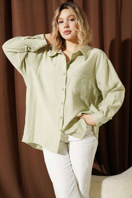 Yaka Cepli Oversize Gömlek Çağla Yeşili - Gömlek